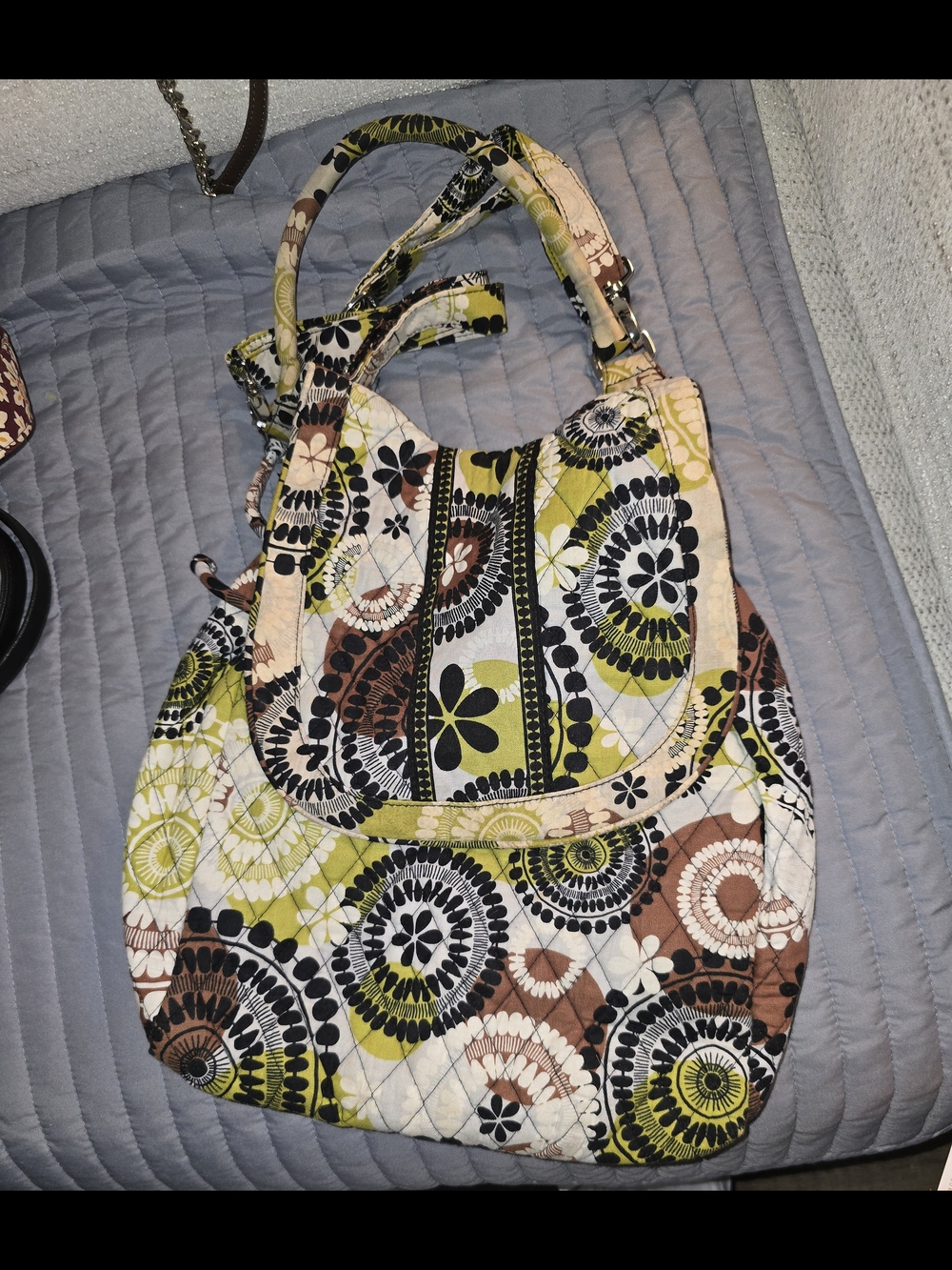 Vera Bradley Quilted Shoulder Bag in Olive, Brown & Cream Floral Medallion